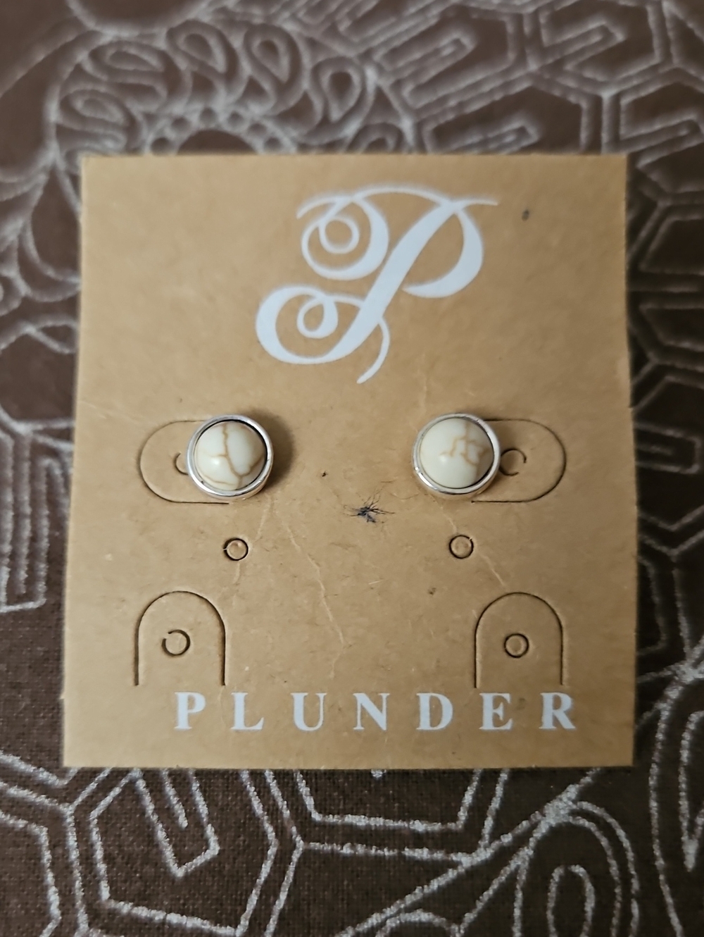 PLUNDER DESIGN White Marbled Turquoise Faux Stone Stud Earrings - NEW
